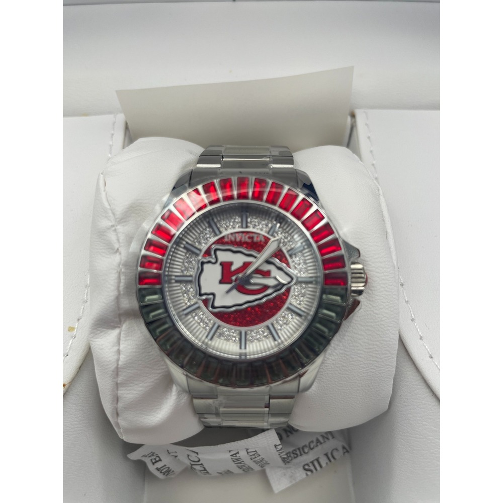 Invicta NFL Kansas City Chiefs Mens Watch Stainless Steel Red Silver New in Box